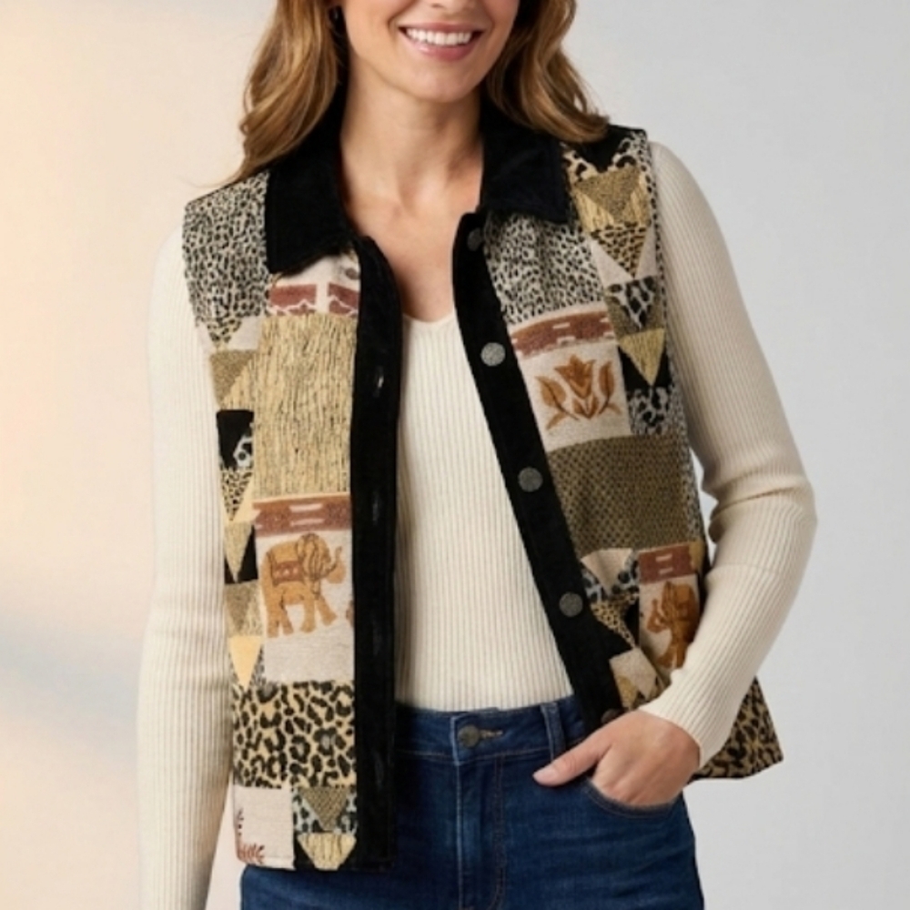 Patchwork Vest With Animal Print Stonebridge Vint… - image 1